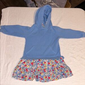 Mini Boden Blue Hoodie Dress with Floral Skirt